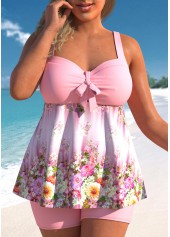 Plus Size Bowknot Floral Print Tankini Set