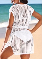 White swimwear,Plain Color swimwear,Breathable V Neck White Cover Up