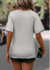 Light Grey tops,Plain Color tops,Tie Light Grey Round Neck T Shirt