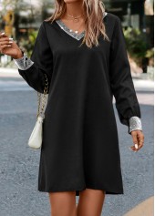 Shinning Black Short H Shape V Neck Dress