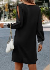 Black dresses,Plain Color dresses,Shinning Black Short H Shape V Neck Dress