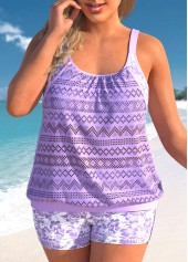 Fake 2in1 Plus Size Light Purple Tankini Set