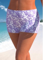 Light Purple plus size,White plus size,Floral plus size,Plants plus size,ROTITA Plus Size Mid Waisted Floral Print Swim Shorts