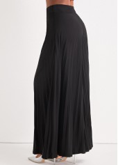 Black bottoms,Plain Color bottoms,Black Elastic Waist Pleated Wide Leg Pants