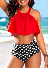 Ruffle Red Polka Dot High Waisted Bikini Set