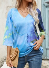 Ombre Light Blue V Neck T Shirt