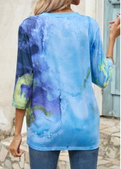 Light Blue tops,Ombre tops,Ombre Light Blue V Neck T Shirt