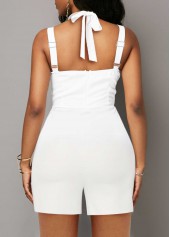 White jumpsuits & rompers,Plain Color jumpsuits & rompers,ROTITA Cut Out White V Neck Sleeveless Romper