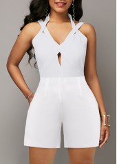 ROTITA Cut Out White V Neck Sleeveless Romper