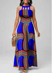 Royal Blue plus size,Tribal plus size,Striped plus size,ROTITA Plus Size Cage Neck Royal Blue Dress