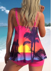 Hot Pink swimwear,Plants swimwear,ROTITA Hot Pink Tropical Plants Print Tankini Top
