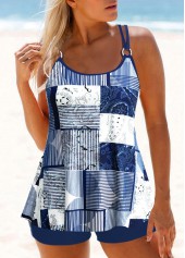 ensemble de tankini à imprimé cachemire bleu marine avec anneau en métal