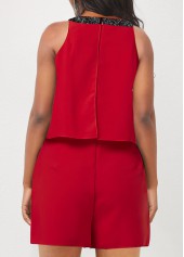 Red jumpsuits & rompers,Plain Color jumpsuits & rompers,ROTITA Asymmetry Red Round Neck Sleeveless Romper