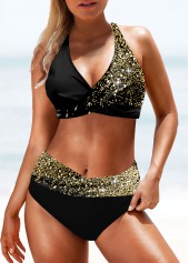 Gold swimwear,Black swimwear,Other swimwear,ROTITA Criss Cross Shinning Gold Bikini Top
