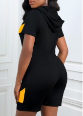 Black jumpsuits & rompers,Contrast Color jumpsuits & rompers,Zipper Black Short Skinny Hooded Romper