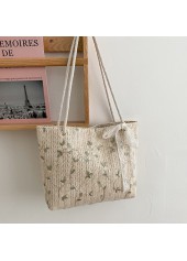 Floral Print Beige Bowknot Magnetic Storage Bag