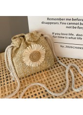 Hellkamelfarbene Umhängetasche mit Kordelzug und Sonnenblumenmuster