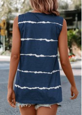 Dark Blue tops,Striped tops,Pocket Striped Dark Blue V Neck Tank Top