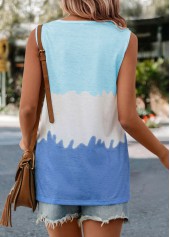 Light Blue tops,White tops,Contrast Color tops,Pocket Light Blue V Neck Tank Top