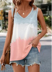 Pocket Striped Light Pink V Neck Tank Top