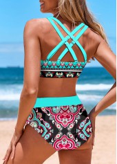 Multi Color swimwear,Tribal swimwear,ROTITA Criss Cross Multi Color Tribal Print Bikini Top