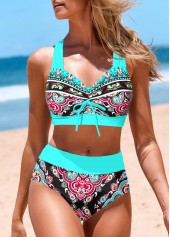 Multi Color swimwear,Tribal swimwear,ROTITA Criss Cross Multi Color Tribal Print Bikini Top