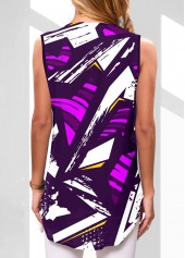 Multi Color tops,Geometric tops,ROTITA Geometric Print Multi Color Draped Neck Tank Top