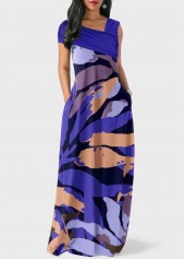 Purple dresses,Plants dresses,ROTITA Ruched Leaf Print Purple Maxi Dress