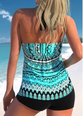 Cyan swimwear,Tribal swimwear,ROTITA Bowknot Cyan Tribal Print Tankini Top