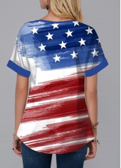 Dark Blue tops,Flag tops,Ombre tops,ROTITA Flag Print Dark Blue Split Neck Blouse