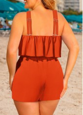 Orange jumpsuits&rompers,Plain Color jumpsuits&rompers,ROTITA Ruffle Orange Short Straight Leg Cross Collar Sleeveless Romper