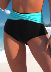 Cyan swimwear,Black swimwear,Contrast Color swimwear,ROTITA Contrast Criss Cross Cyan Bikini Top