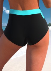 Cyan swimwear,Black swimwear,Contrast Color swimwear,ROTITA Contrast Criss Cross Cyan Bikini Top