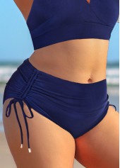 Navy plus size,Plain Color plus size,ROTITA Plus Size Stretch Drawstring Bikini Bottom