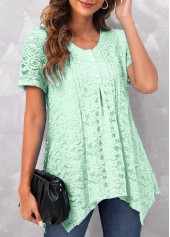 Mint Green tops,Plain Color tops,ROTITA Tuck Stitch Mint Green Scoop Neck T Shirt