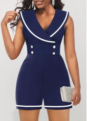 ROTITA Contrast Binding Navy Shawl Collar Romper
