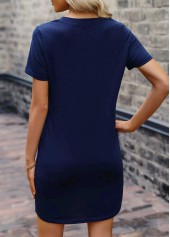 Navy dresses,Contrast Color dresses,Striped dresses,Geometric dresses,ROTITA Navy Short Sleeve Button V Neck Dress