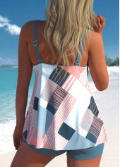 Multi Color swimwear,Geometric swimwear,ROTITA Multi Color Geometric Print Tankini Top