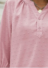 Pink tops,Plain Color tops,Pink 3/4 Sleeve Split Neck T Shirt