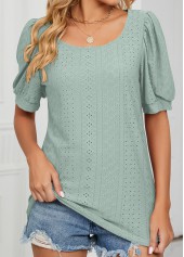 Hole Sage Green Round Neck T Shirt