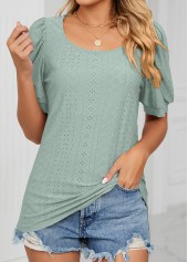 Sage Green tops,Plain Color tops,Hole Sage Green Round Neck T Shirt