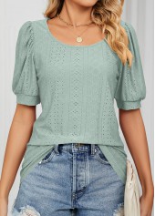 Sage Green tops,Plain Color tops,Hole Sage Green Round Neck T Shirt