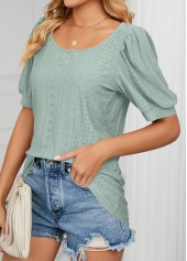 Sage Green tops,Plain Color tops,Hole Sage Green Round Neck T Shirt
