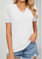 Lace White V Neck Short Sleeve T Shirt