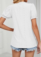 White tops,Plain Color tops,Lace White V Neck Short Sleeve T Shirt