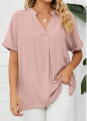 Split Light Pink Short Sleeve Blouse