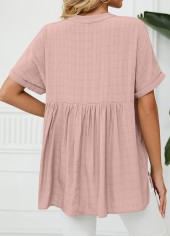 Light Pink tops,Plain Color tops,Split Light Pink Short Sleeve Blouse