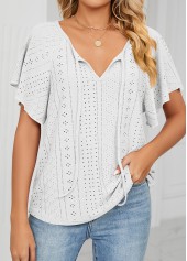 Tie White V Neck Short Sleeve T Shirt