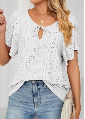 White tops,Plain Color tops,Tie White V Neck Short Sleeve T Shirt