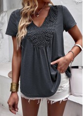 Lace Dark Grey V Neck T Shirt